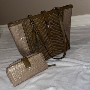 Brown pleather MC, hand bag with matching wallet